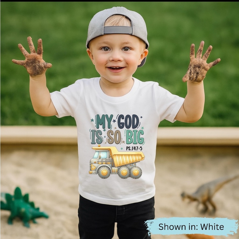 White Kids T-Shirt with Truck Graphic